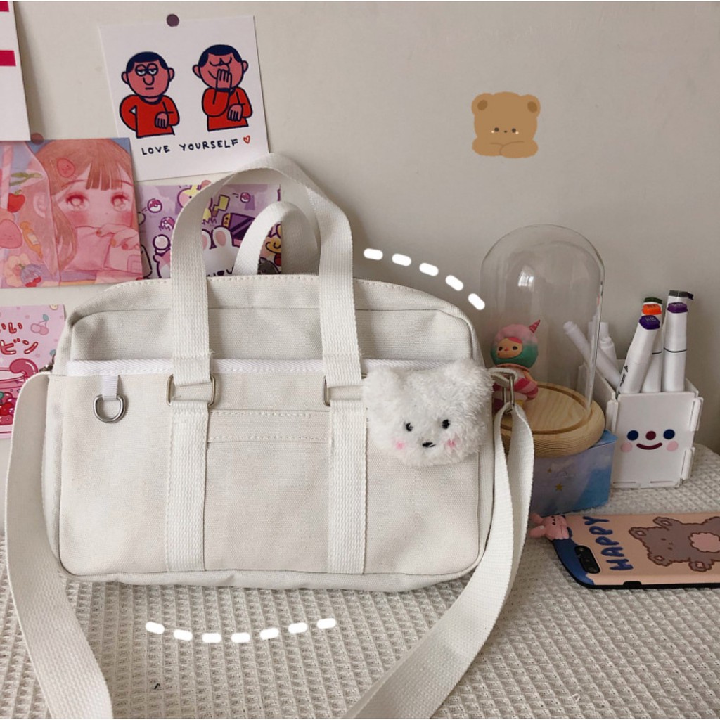 TB-03 tas sekolah jepang selempang wanita import seifuku bag pu leather putih