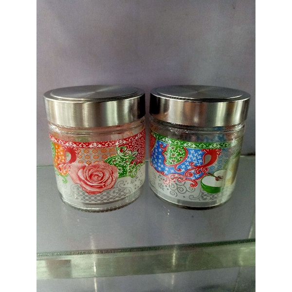 Toples Kaca Motif Buah Bunga/Toples Bumbu/Toples Kue Kering