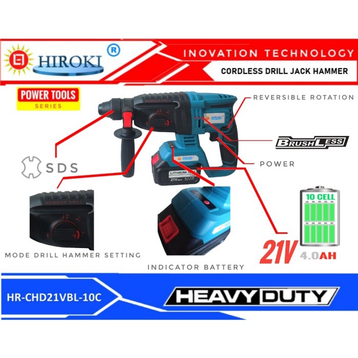 Jual Hiroki Mesin Bor Cordless Rotary Demolition Jack Hammer Bobok Breaker Shopee Indonesia