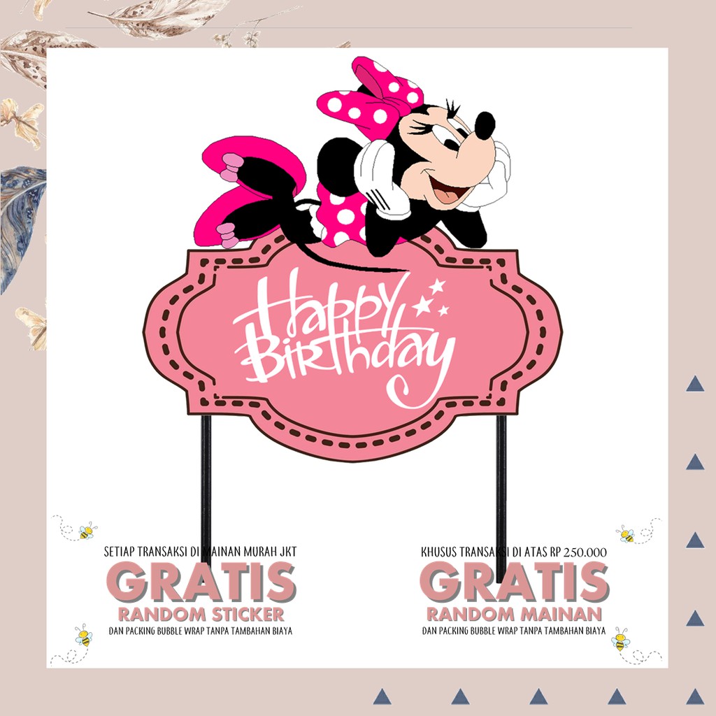 PERLENGKAPAN PESTA MINNIE MOUSE BANNER CAKE HAPPY  BIRTHDAY  