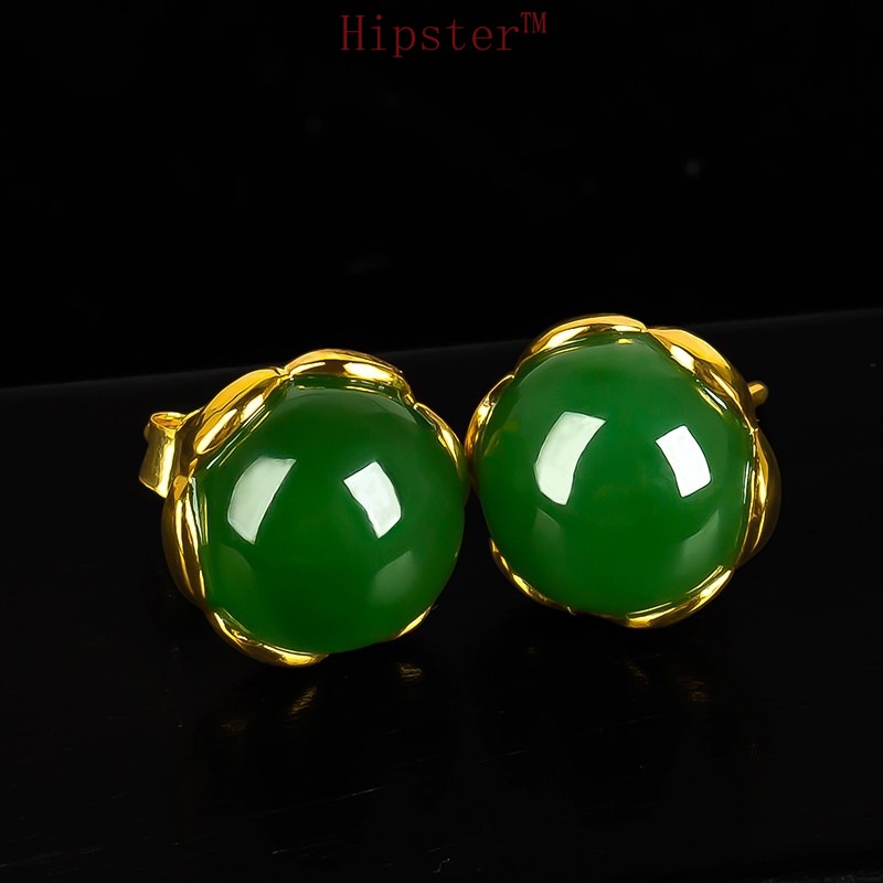 New Fashion Retro Natural Hetian Jade Elegant and Personalized Earrings