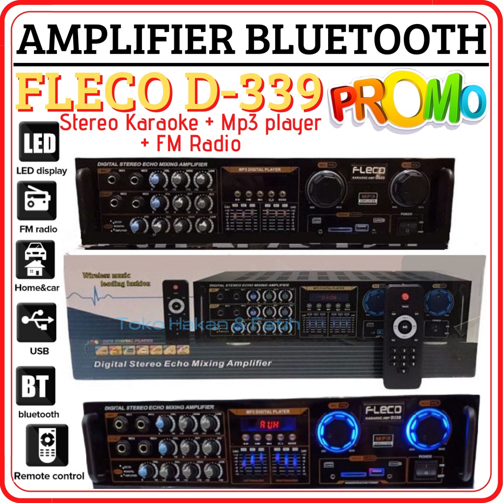 Amplifier FLECO 339 Bluetooth Stereo Karaoke + Mp3 player + FM Radio - Power Amplifier Fleco D-339 -