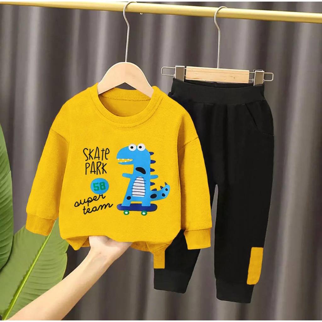 SETELAN SWEATER ANAK SWEATER ANAK DINO SKATE PARK 1-5 TAHUN SETELAN ANAK LAKI LAKI BAJU ANAK LAKI