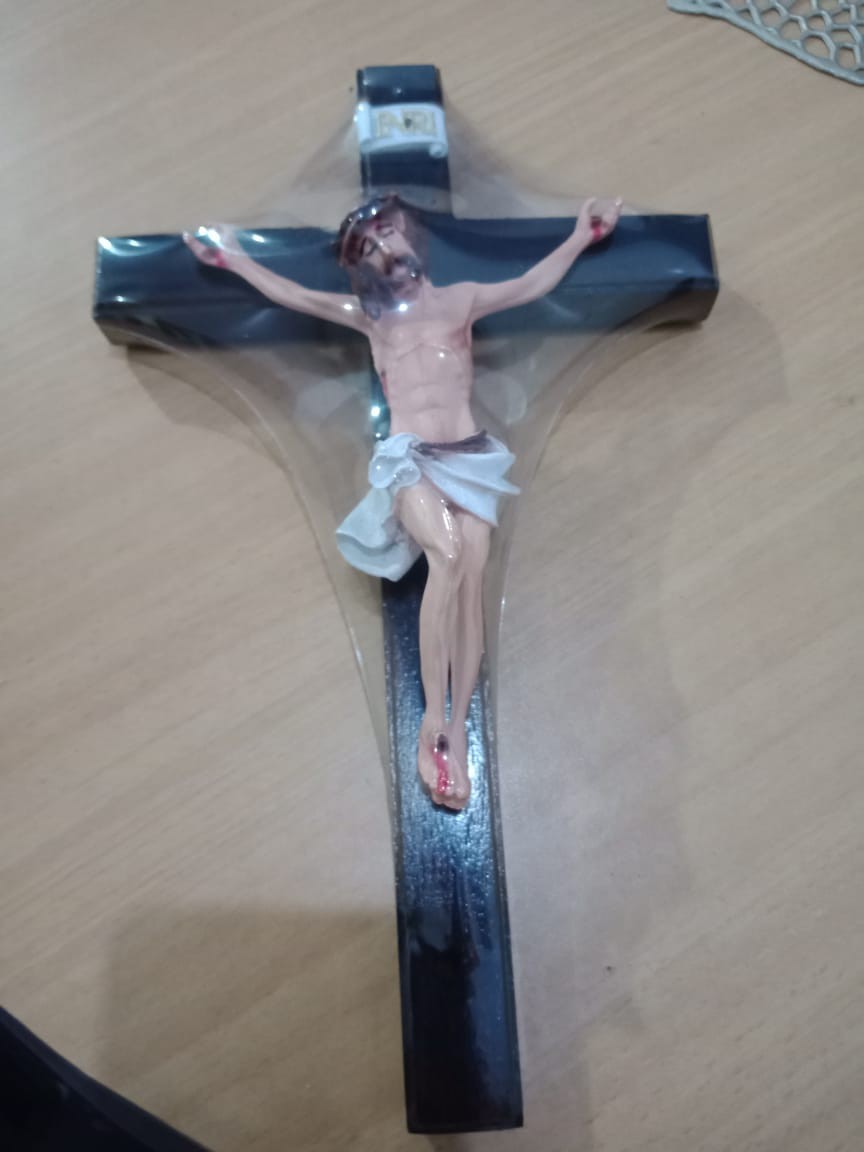 Salib Gantung/dinding Kayu Sono 30cm Corpus Putih