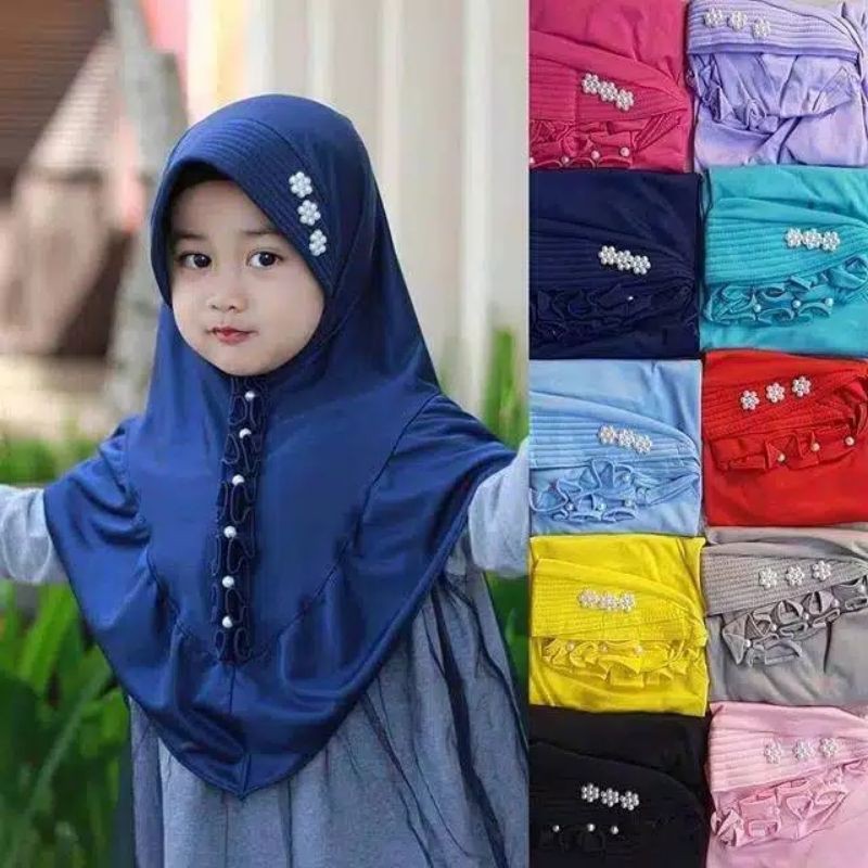 kerudung Dasi Mutiara anak instant Premium 3th - 6 tahun terbaru | jilbab lucu bayi Perempuan sekolah tk 4 - 5 thn | hijab Tanggung baby sd bahan jersey lembut adem