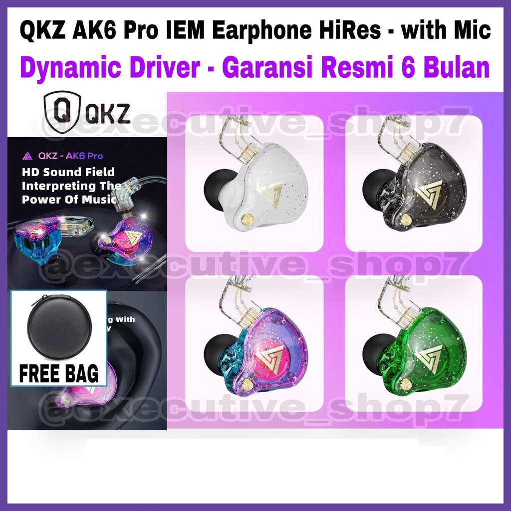 QKZ AK6 Pro IEM Earphone HiRes- with Mic - Dynamic Driver - Garansi Resmi 6 Bulan