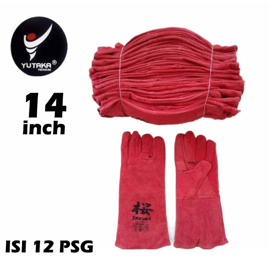 SARUNG TANGAN LAS SAKURA 14 INCH merah isi 1 lusin/MURAH SARUNG TANGAN LAS SAKURA 14 INCH merah isi 1 lusin