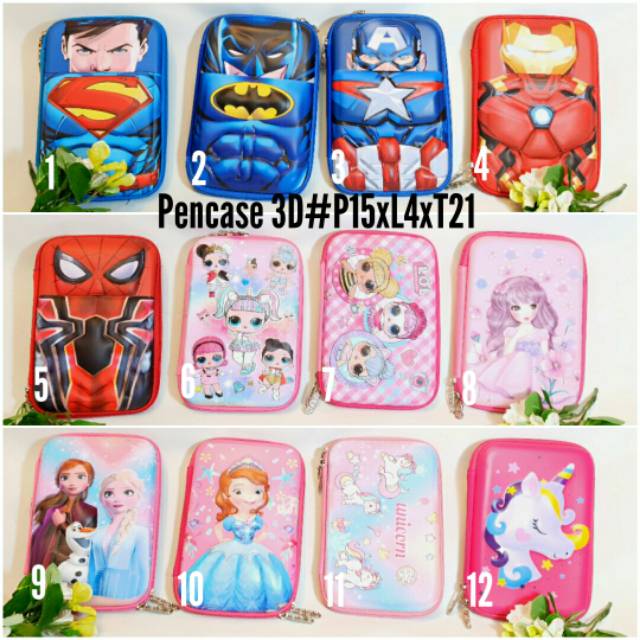 

Pencil Case 3D Tempat Pensil Karakter Anak Marvel Lol Frozen Sofia Unicorn