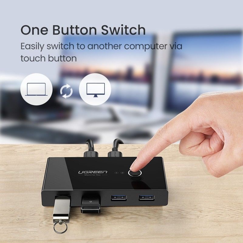 UGREEN Original Switch USB Sharing 4 Device untuk Mouse Keyboard Printer USB 2.0 3.0