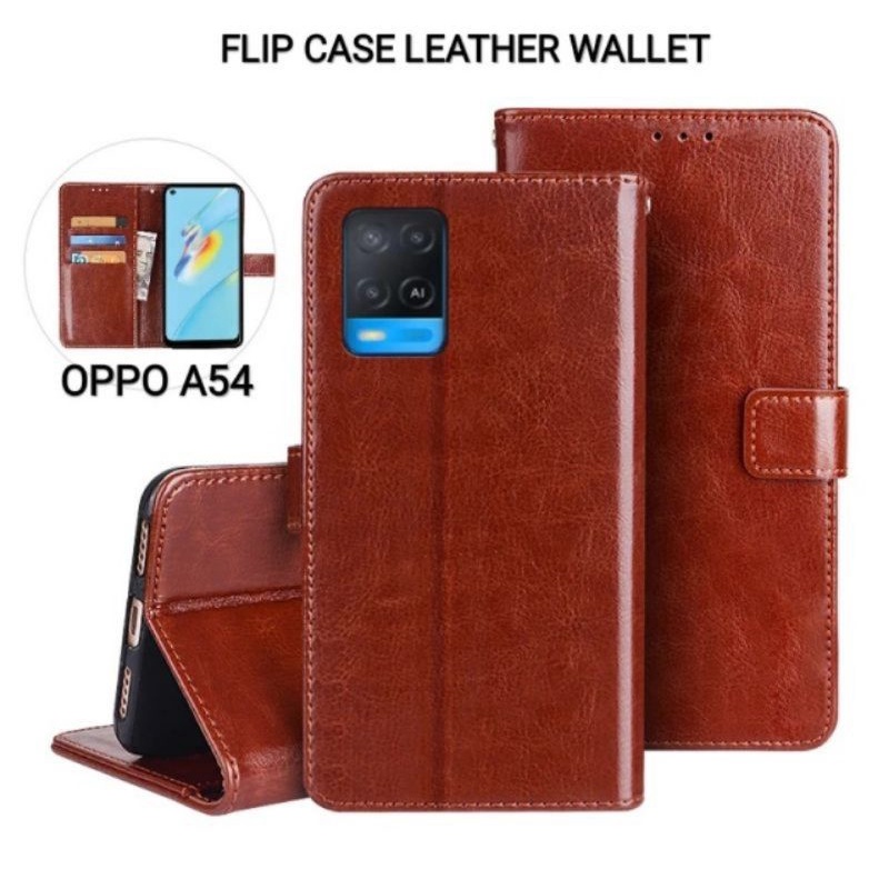 Leather Case Oppo A54, A74, A52, A92, A95 Flip Cover Wallet Standing Soft Case Kulit