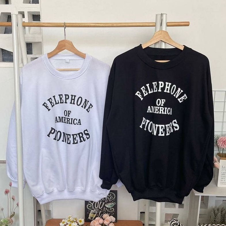 Sweatshirt Felephone Monokrom Hitam Putih Oversize Fit To XXL