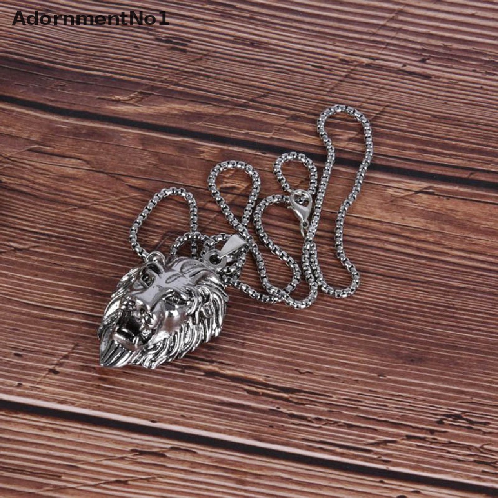 (AdornmentNo1) Kalung Rantai Liontin Kepala Singa Warna Silver Gaya Vintage / Punk Untuk Pria