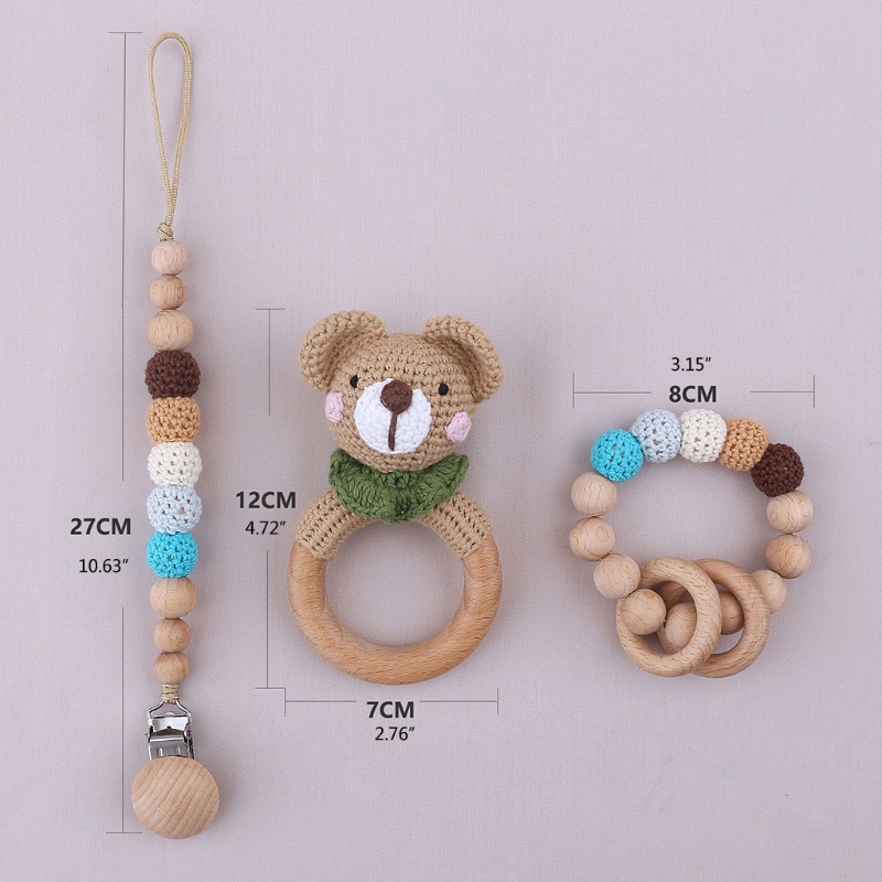 Mary Mainan Rattle Teether Bentuk Hewan Bahan Kayu Untuk Bayi