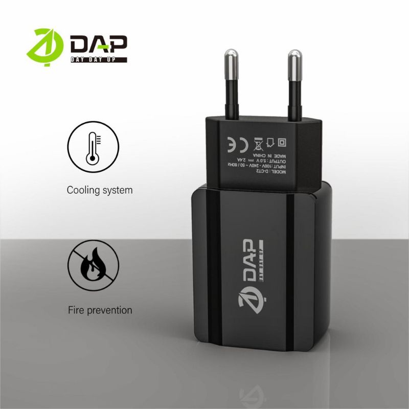 Adaptor Charger DAP D-CT2 2USB 2.4A Batok Charger DAP D-CT2 2USB Kepala Casan DAP 2USB D-CT2 ORI