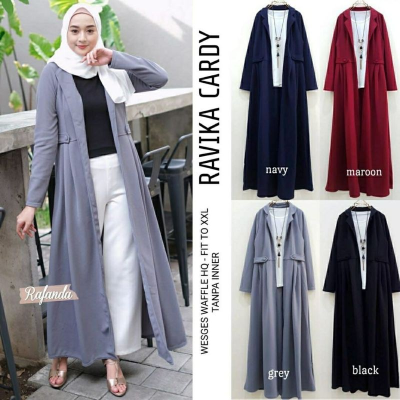 Ravika Long Cardy, KARDIGAN/LONG KARDIGAN MUSLIM CANTIK BAHAN WEDGES WAFFLE LD 100-110  TERMURAH BESTSELLER OOTD PALING LARIS