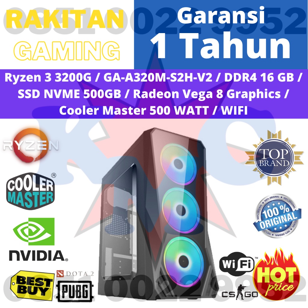 PC RAKITAN Gaming PC RYZEN 3 3200G 16GB 500GB NVME Vega 8 A320M-S2H V2