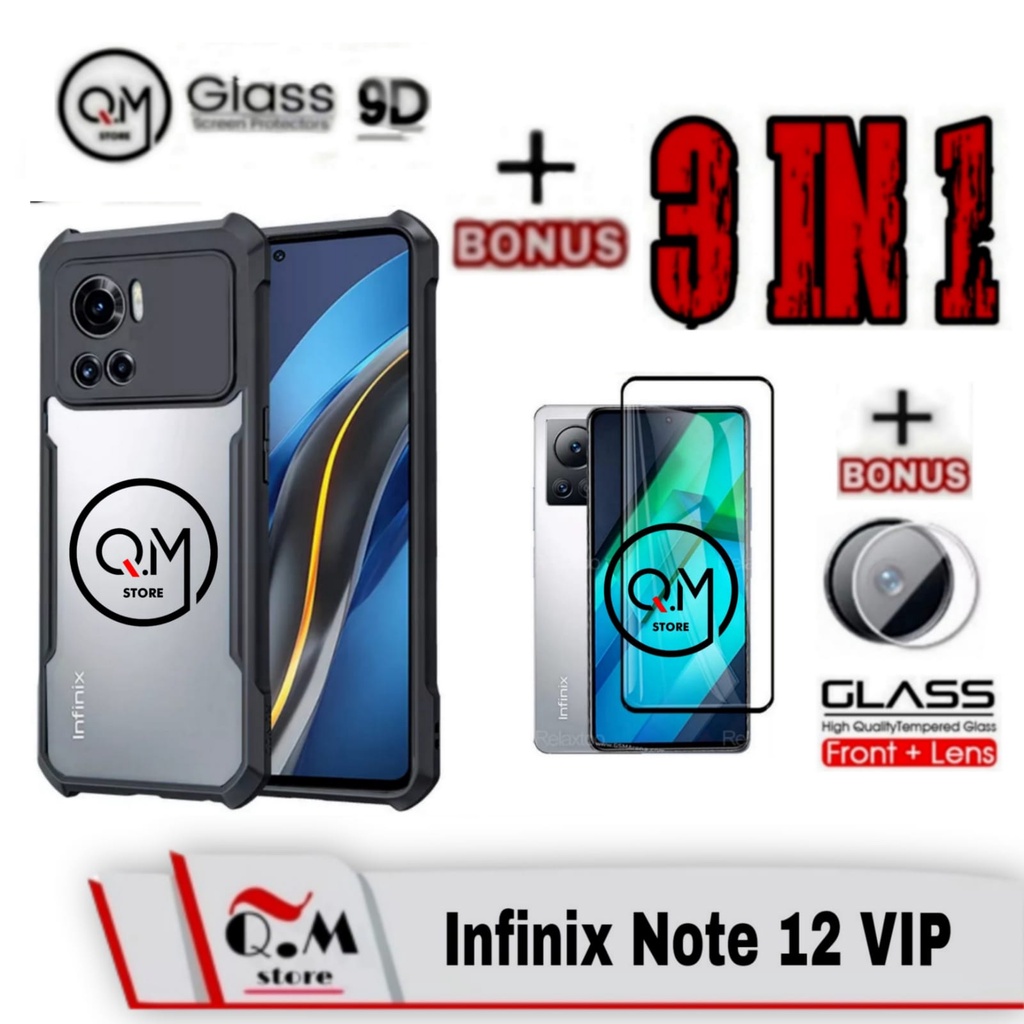 Paket 3 in1 Case Transparan Infinix Note 12 VIP Softcase Transparan Armor Acrilik Pelindung Back Cover Bonus Lensa Camera