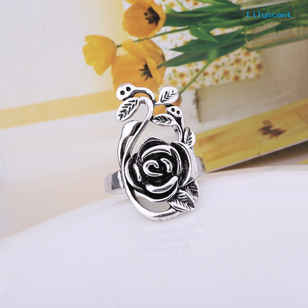 Ls Cincin Enamel Bentuk Bunga Mawar Merambat Bahan Alloy Gaya Gothic Untuk Wanita