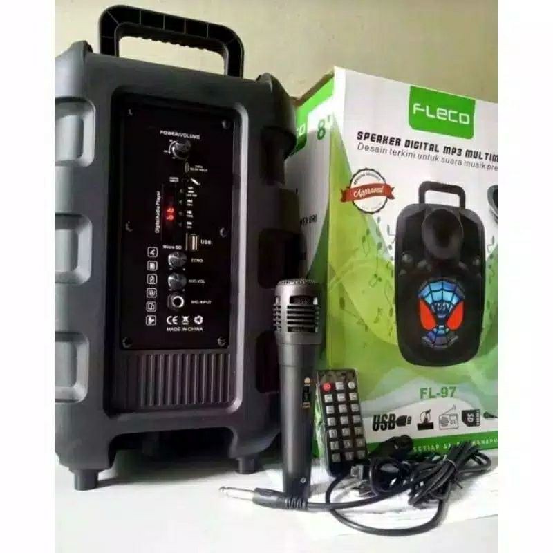 SPEAKER BLUETOOTH FLECO FL97 FREE MIC KARAOKE REMOTE/SALON AKTIF WIRELESS LED PORTABLE MULTIMEDIA