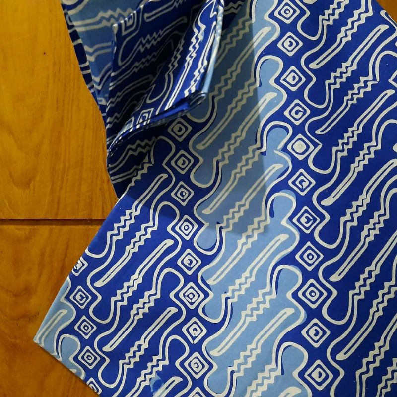 kain batik  cap 2warna biru  tua biru  muda motif liris 1 