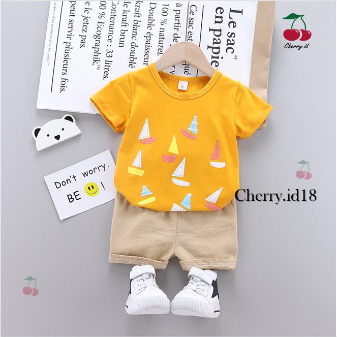 Cherry COD Setelan Anak Laki-Laki / Setelan Baju Anak / Setelan Pakaian Anak Motif Kapal SB18