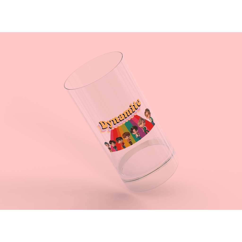 GELAS MINUM KACA/ GELAS KACA BTS/ GELAS KACA CUSTOM/ GELAS KACA UNIK BENING BTS DYNAMITE
