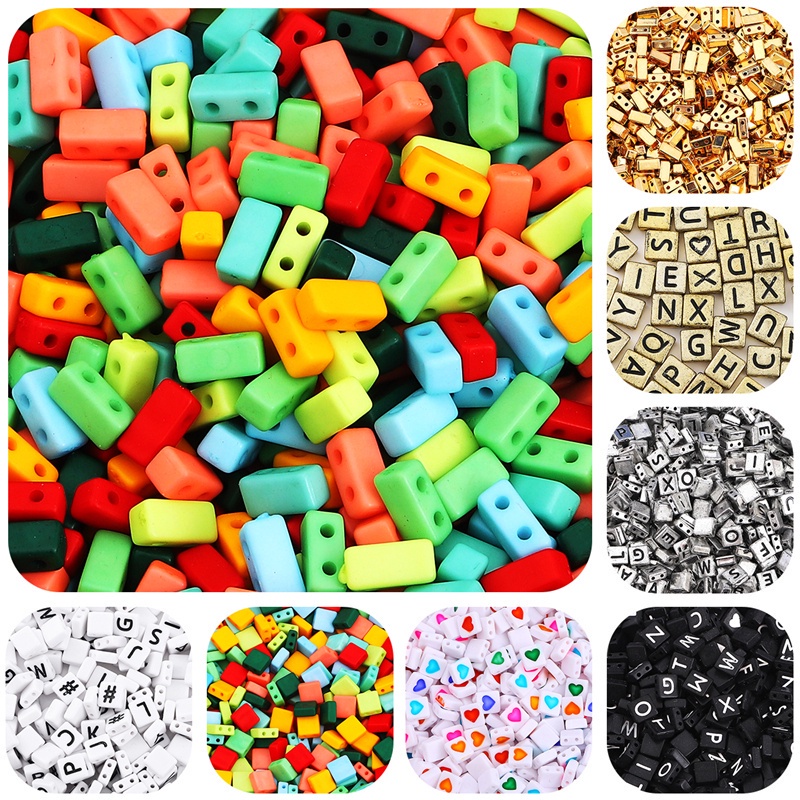 New 50/100Pcs Double Hole Acrylic Letter Beads Square Loose Beads For Jewelry Making DIY Handmade Bracelet Hole 1mm