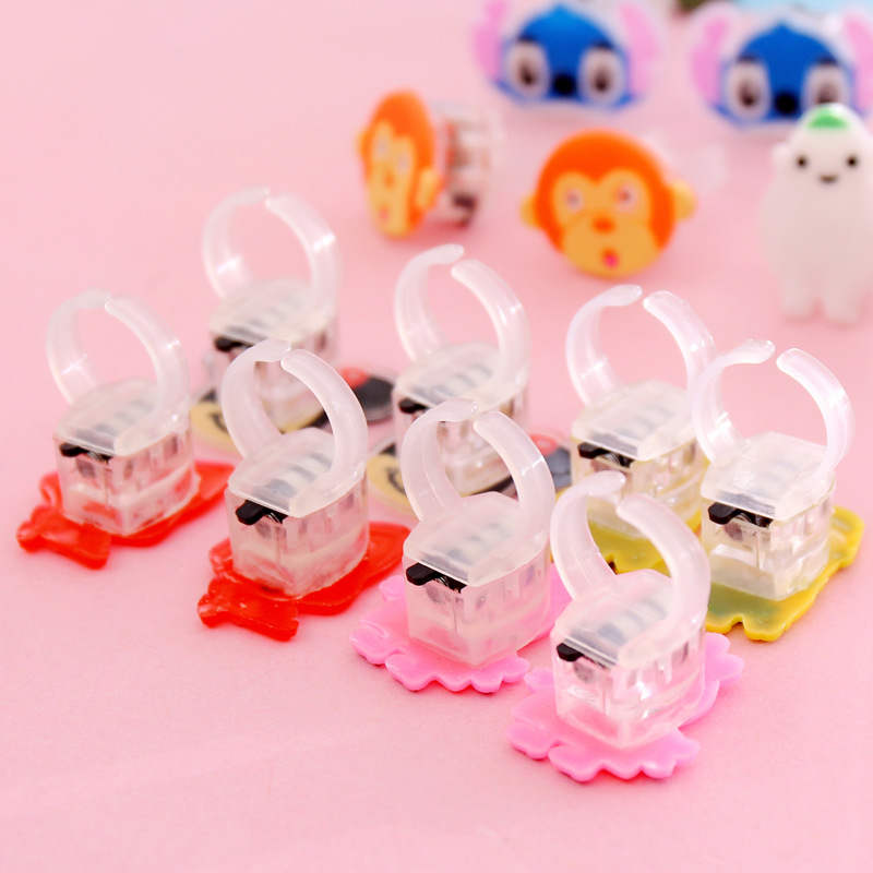 Shine Glow In The Dark Mainan Anak Anak 10Pcs/Set Bercahaya LED Flash Kartun Hewan Lem Lembut Rings