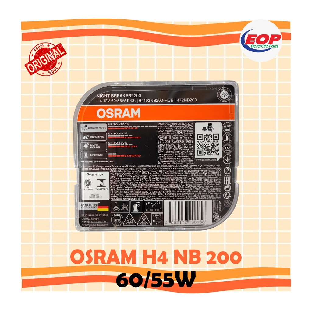 OSRAM Lampu Mobil Halogen H4 NBR 200 - 64193NBR200