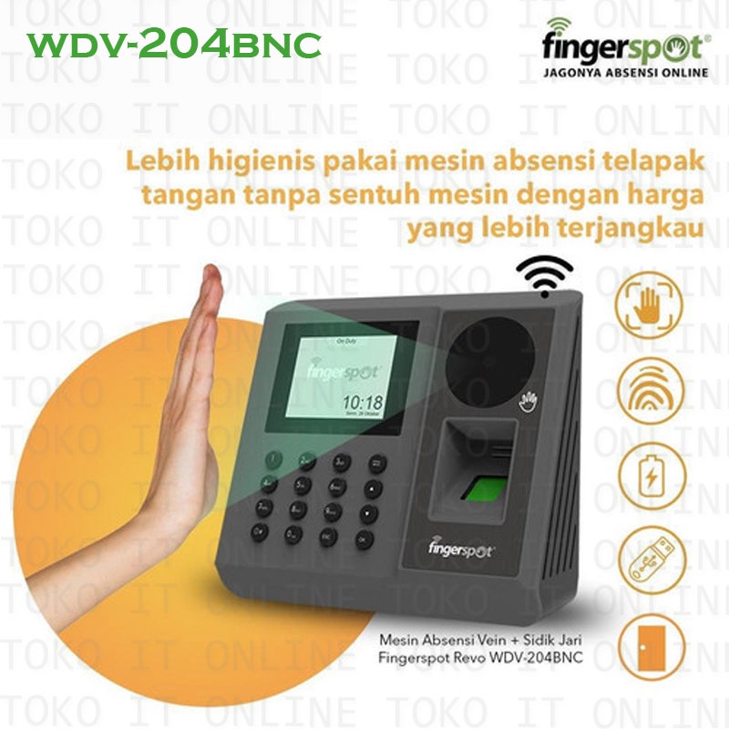 FINGERSPOT WDV-204BNC MESIN ABSENSI TELAPAK TANGAN DAN SIDIK JARI INTERFACE WIFI LAN USB FLASDISK