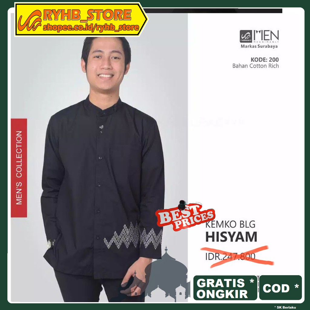 Rabbani - Kemeja Koko Lengan Panjang HISYAM HITAM