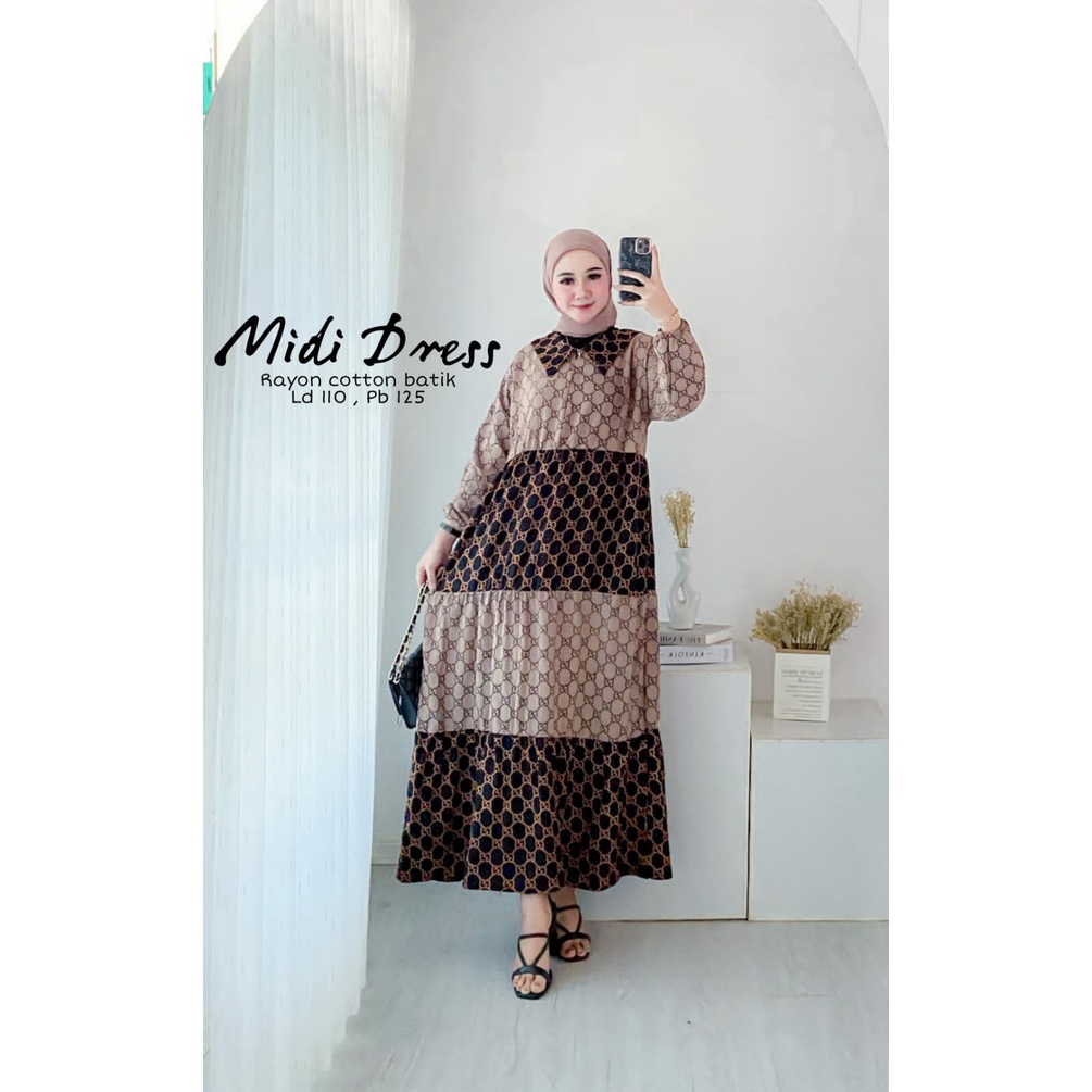 DASTER ANDIN ARAB MIDI DRES COMBI GUCCI || RAYON SUPER GRADE A ORI || KANCING DEPAN BUSUI & BUMIL LD