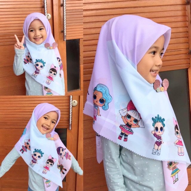 VOAL PRINTING ANAK MOTIF LOL UNGU / HIJAB ANAK LUCU / JILBAB ANAK KARAKTER / KERUDUNG ANAK