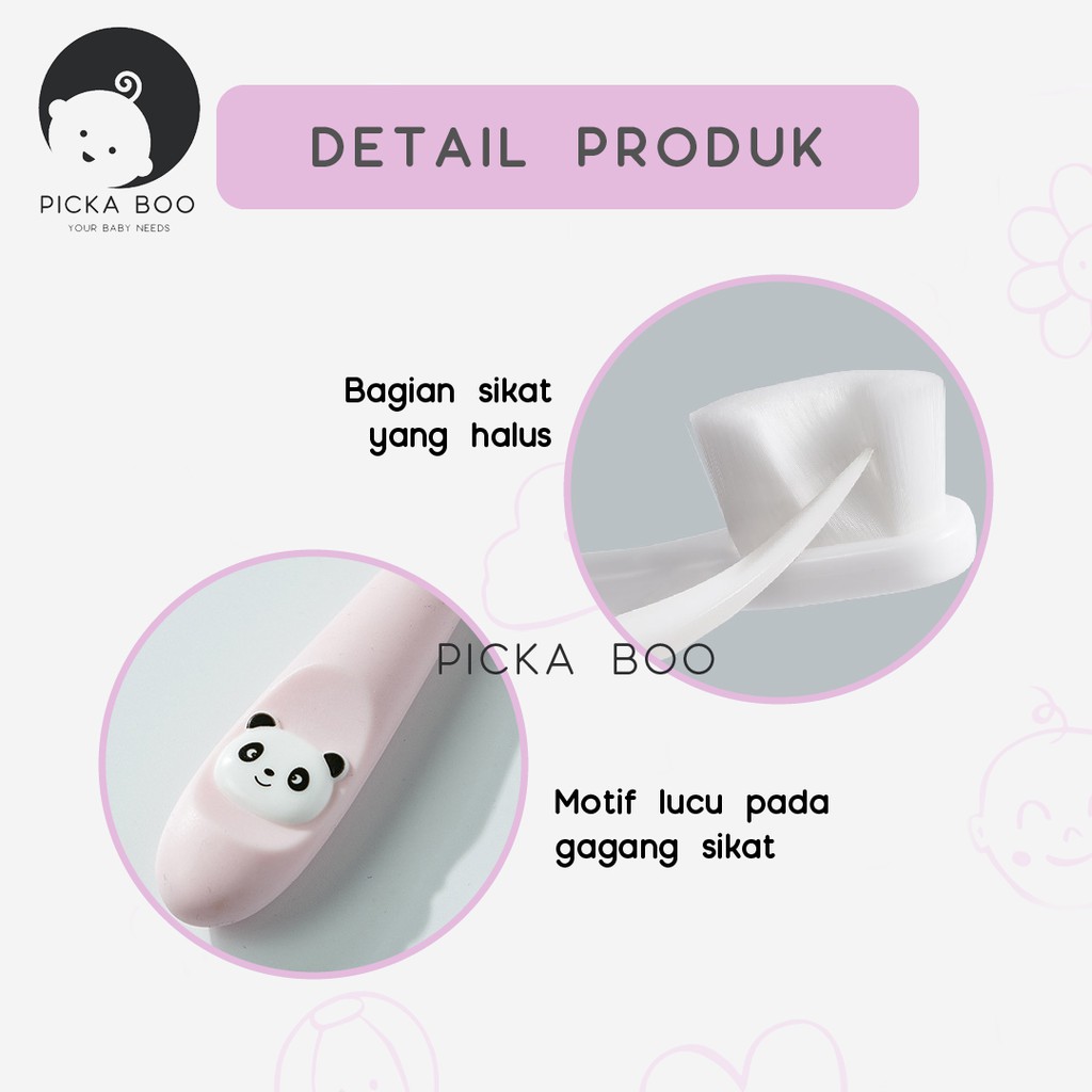 PICKA BOO Sikat Gigi Anak Bayi Karakter Panda Sikat Gigi Bulu Halus Anak Sikat Gigi Anak Usia 1 Tahun +