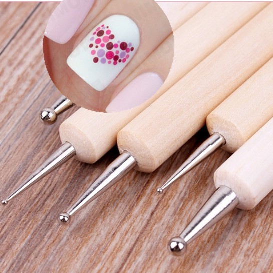 5pcs Pen Dotting Kepala Ganda Bahan Kayu Untuk Desain Manicure