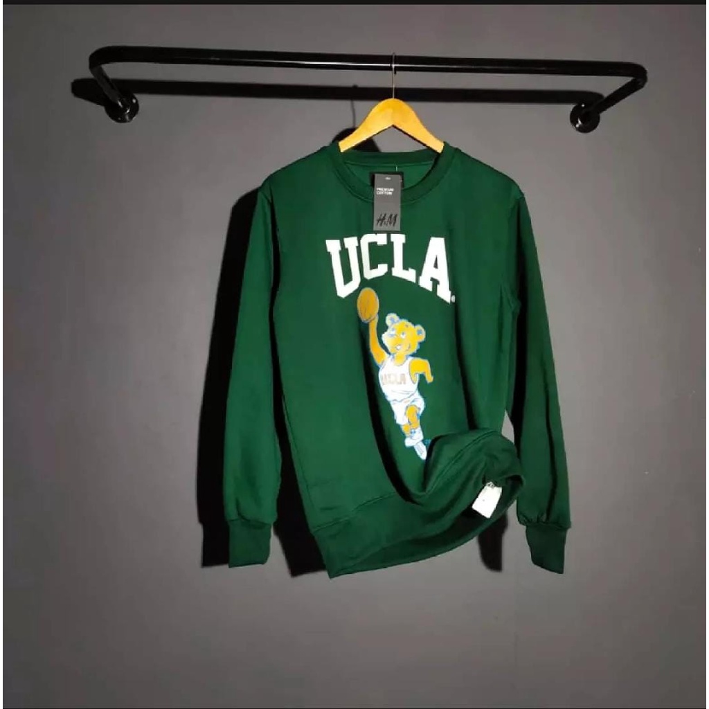 Sweater Hoodie Cruneck NASA UCLA Hitam H&amp;M Original Distro Premium Untuk Pria Dan Wanita Murah Bahan Tebal