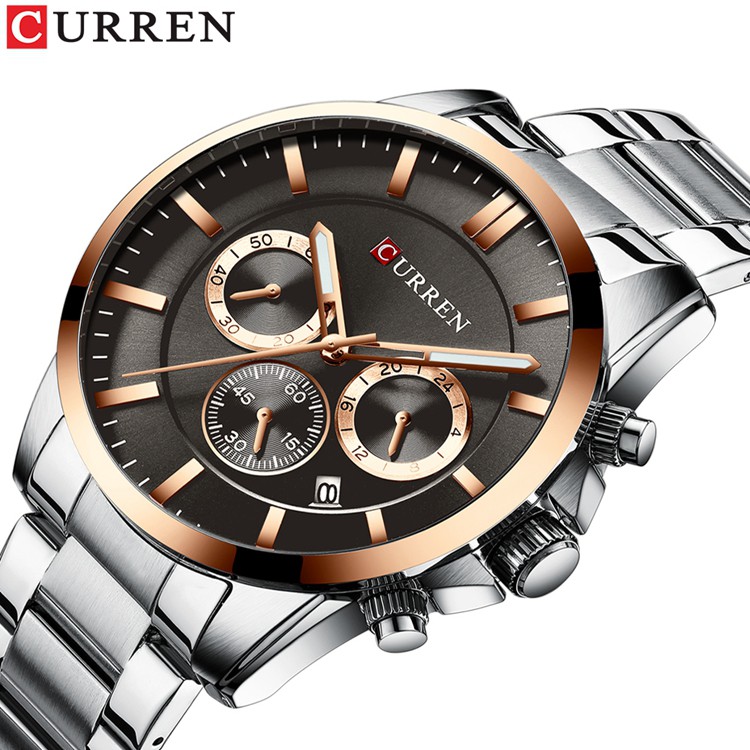 CURREN 8358 Jam Tangan Pria Analog Stainless Steel Chronograph Aktif Luminous Hand WATCHKITE WKOS