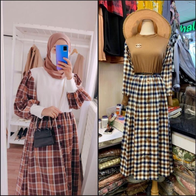 TERLARIS MIDI DRES LORA IMPORT/DRES KNIT MiX FLANEL/MIDI DRES VIRAL