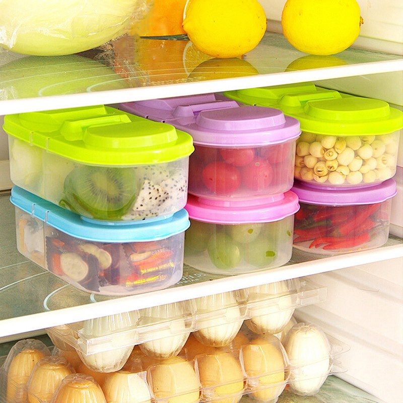 Multifunctional Refrigerator Double Grid Food Storage Box With Lid / Plastic Grains Beans Sealed Jar / Kitchen Organizer Accessories