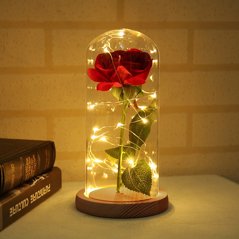 Cod Rose Led Bunga Mawar Abadi Dengan Vas Terrarium Lampu Untuk Hadiah Birthday Present Best Gift