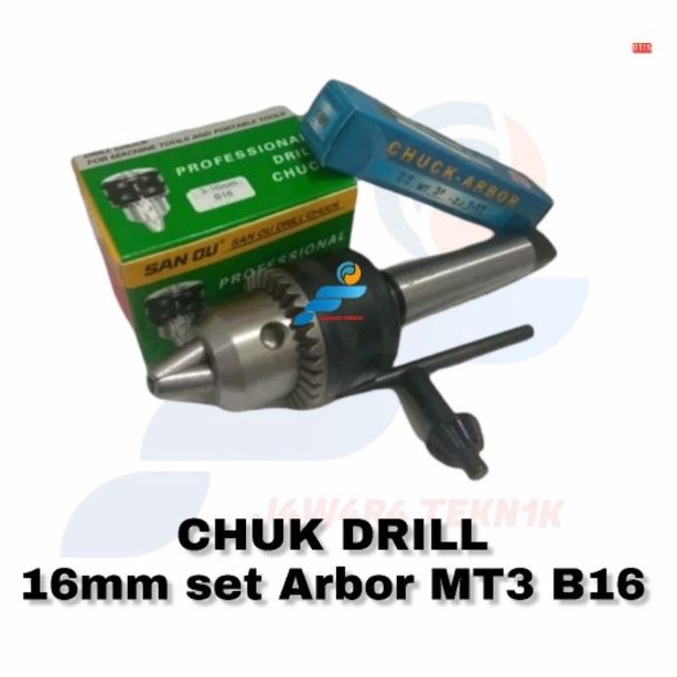 kepala bor chuk drill 16mm set Arbor Mt3 b16