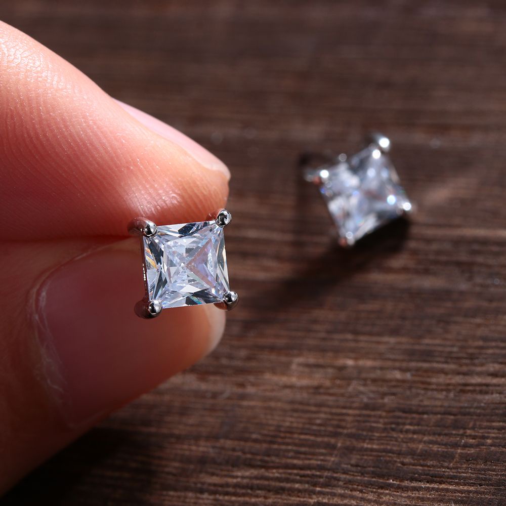 ROW Fashion White Diamond Stud Women Men Shiny Zircon Earrings Wedding Engagement New Jewelry Gifts Piercing Square