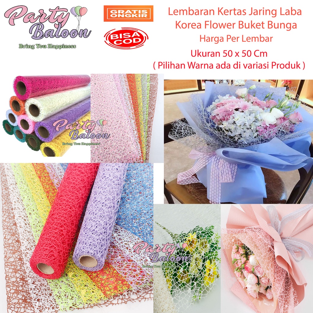 

Lembaran Jaring Besar Laba Korea Kertas Buket 50 x 50 Cm Polinet Poly Mesh Spider Wraping Papper
