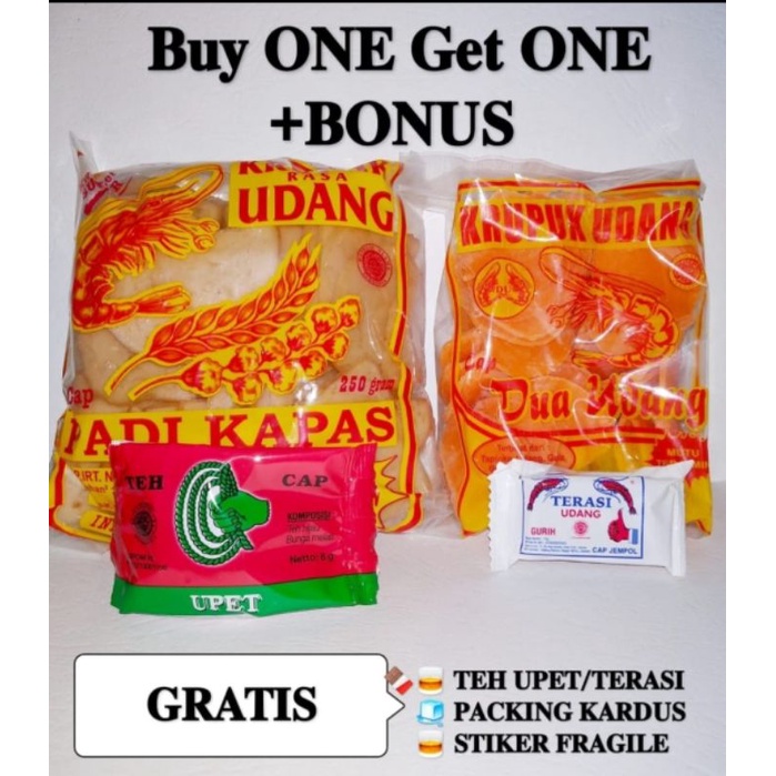 

BUY1GET1+++KERUPUK UDANG SEDANG PADI KAPAS 250gr ASLI+GRATIS KERUPUK UDANG 150g