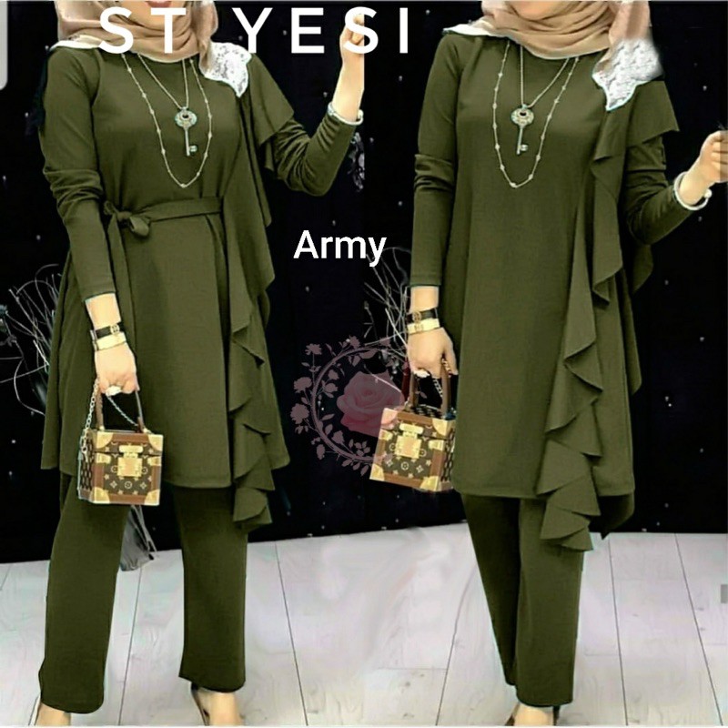 ST YESI/ SETELAN WANITA HIJAB SIZE L, XL, 2XL/ ONE SET BAHAN MOSSCREPE/ SET WANITA LENGAN PANJANG TERBARU-8