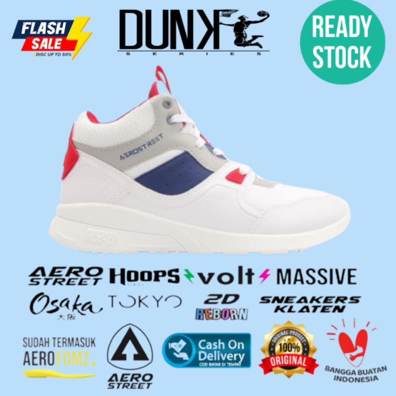 Aerostreet Dunk Putih Merah Biru Basket- Sepatu Sneakers Casual Sport aero