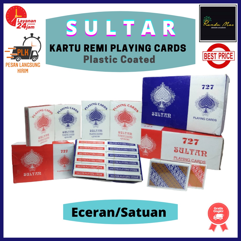 Kartu Remi Sultar Playing Card 727 Play Cards 4 Joker Plastic Coated Licin/Glossy/Slick Standar Internasional Original