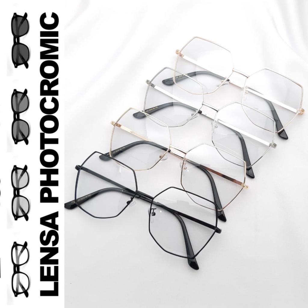 *COD* Frame Kacamata Photocromic Wanita MURAH Model Segi Enam 10103 (Paket Hemat)