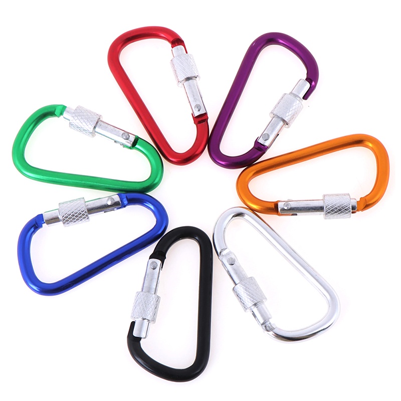 (LUCKID) 2pcs Carabiner D-Ring Bahan Aluminum Warna Acak Untuk Outdoor