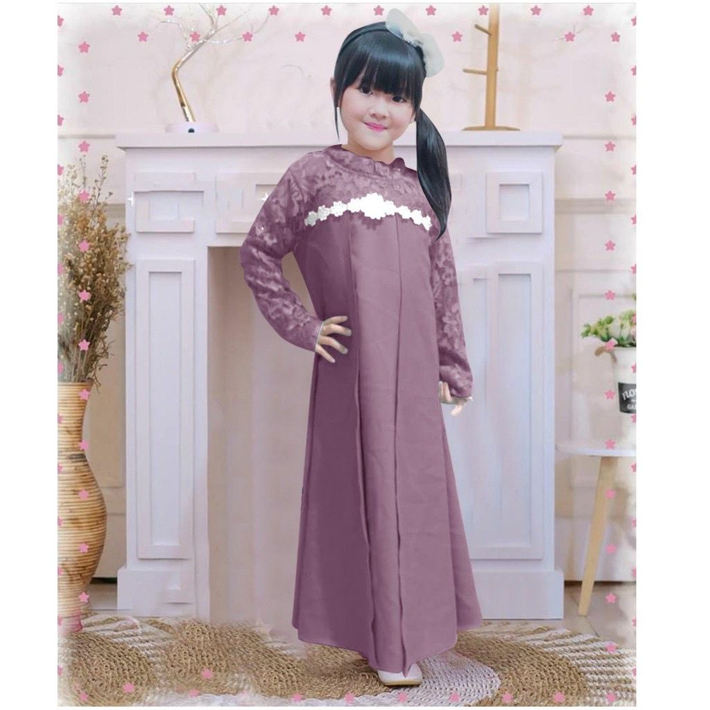 Kid Elena Baju Gamis Brukat Anak/ Gamis Pesta Anak/ Couple Ibu Anak Usia 3-12 Tahun